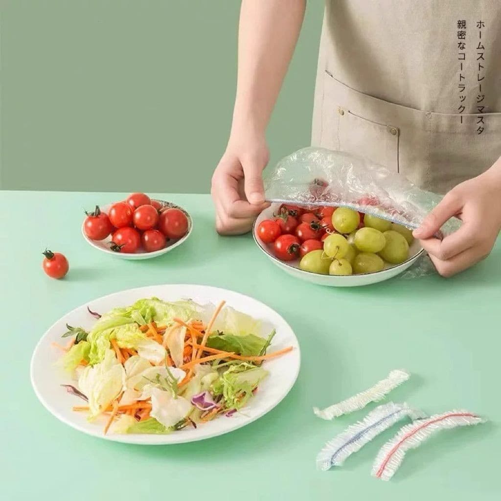 Kit Com 100/200/300 pelicula protetora alimentos Tampas De Plástico COLORIDA descartável