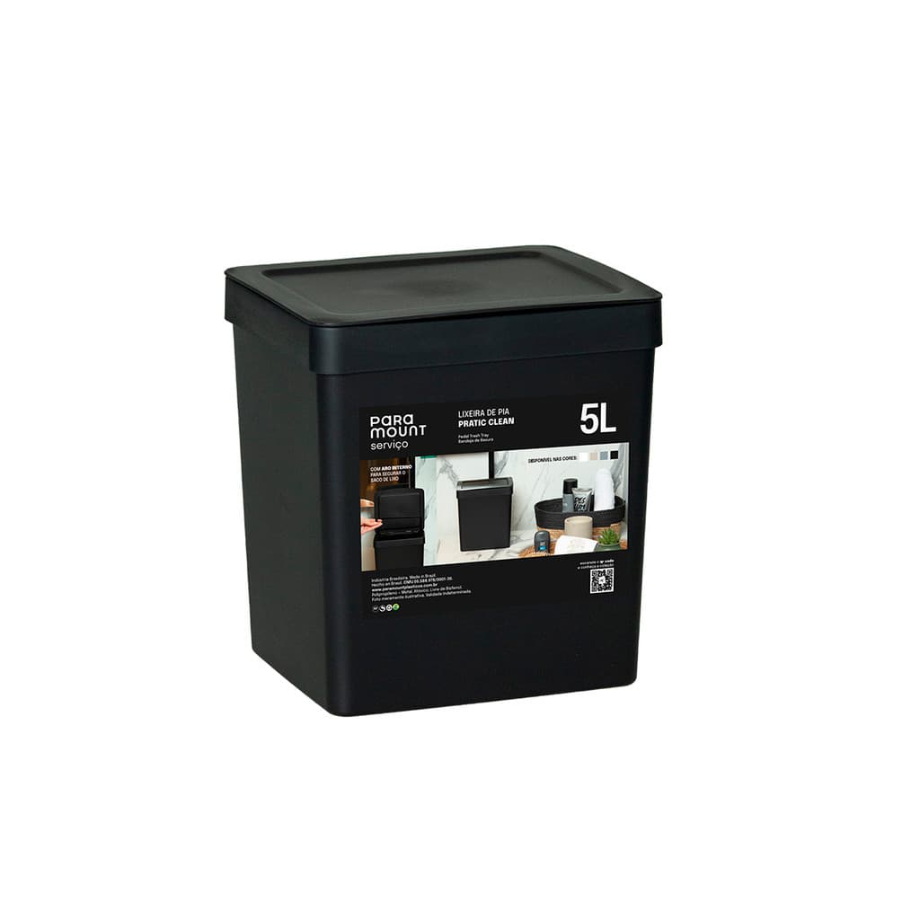 Lixeira de Pia 5 Litros Preta Fly