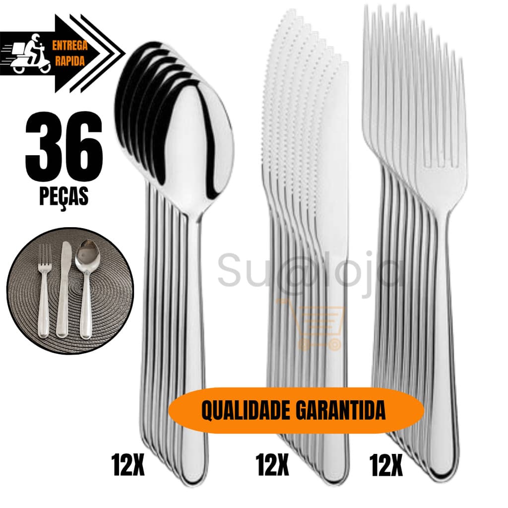 Jogo de Talheres 36 ou 18 peças Aço Inox Facas Garfos de Mesa Colheres Para Cozinha e Restaurantes