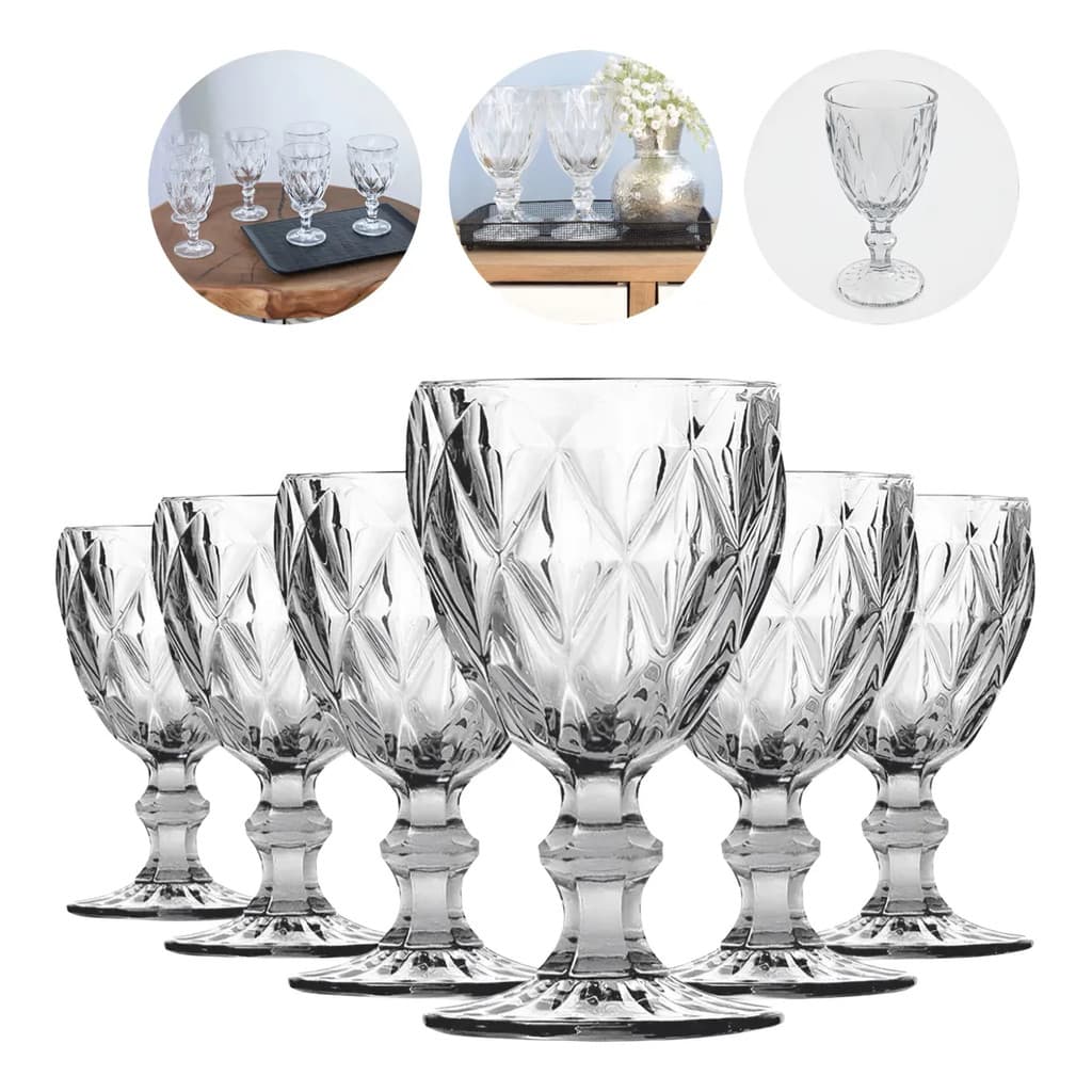 Conj. 6 Taças de Vidro Diamond Transparente 340ml - Casart