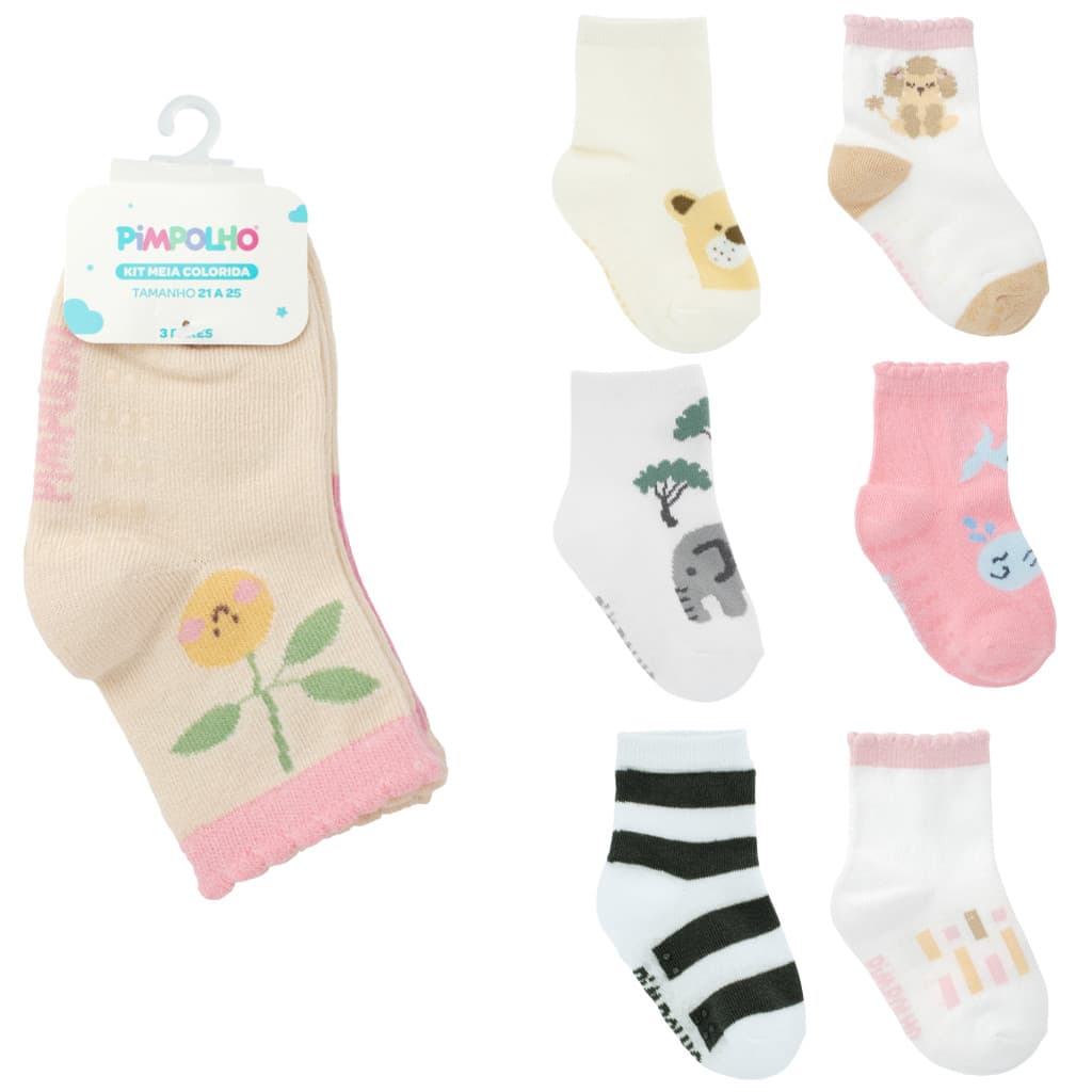 KIT MEIA COLORIDA C/3 PARES SORTIDAS PIMPOLHO