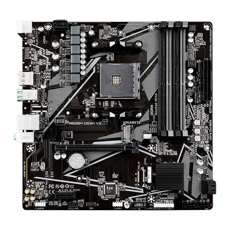 Placa Mae Gigabyte A520M DS3H V2, DDR4, Socket AMD AM4, M-ATX, Chipset AMD A520, A520M-DS3H-V2