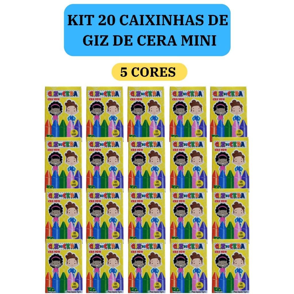 20 cx Mini Giz de Cera 5 Cores P/ Kit Festa Lembrancinha Artesanato Infantil