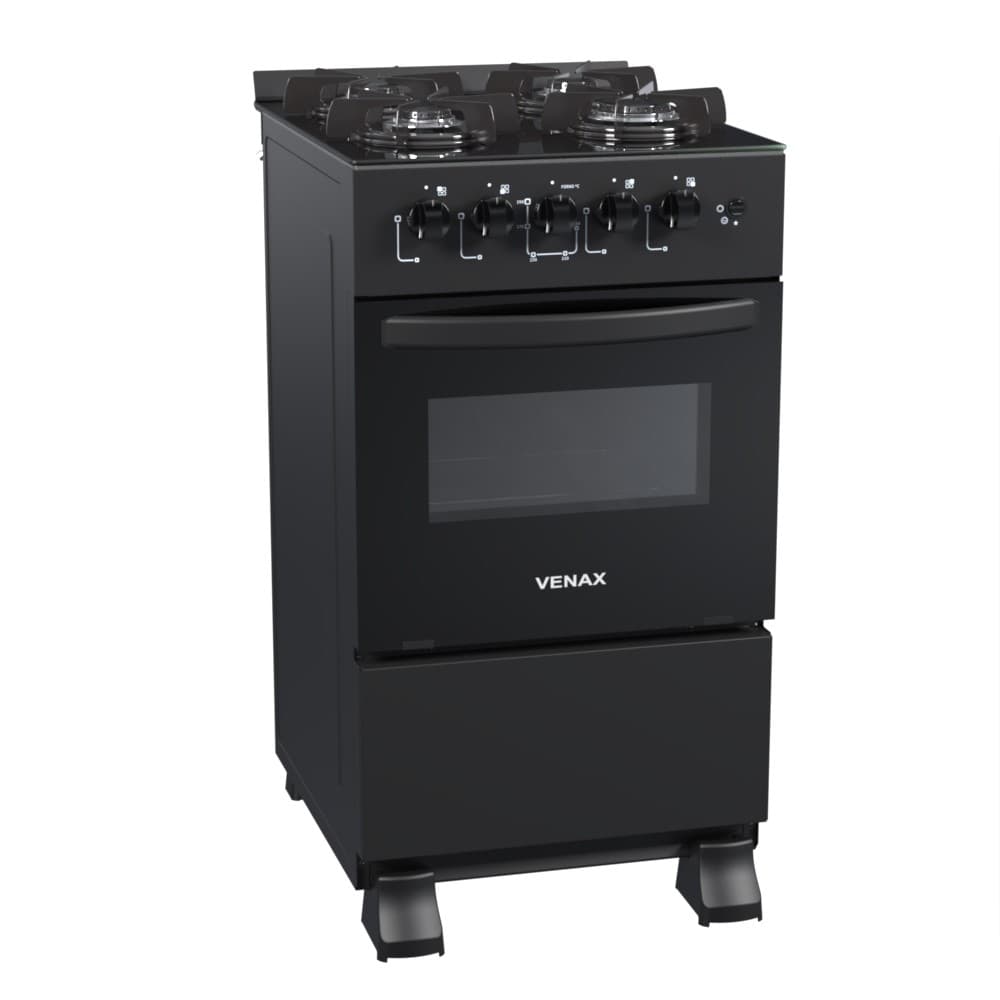 Fogão 4 Bocas Venax Picasso Line Mesa de Vidro Preto Bivolt