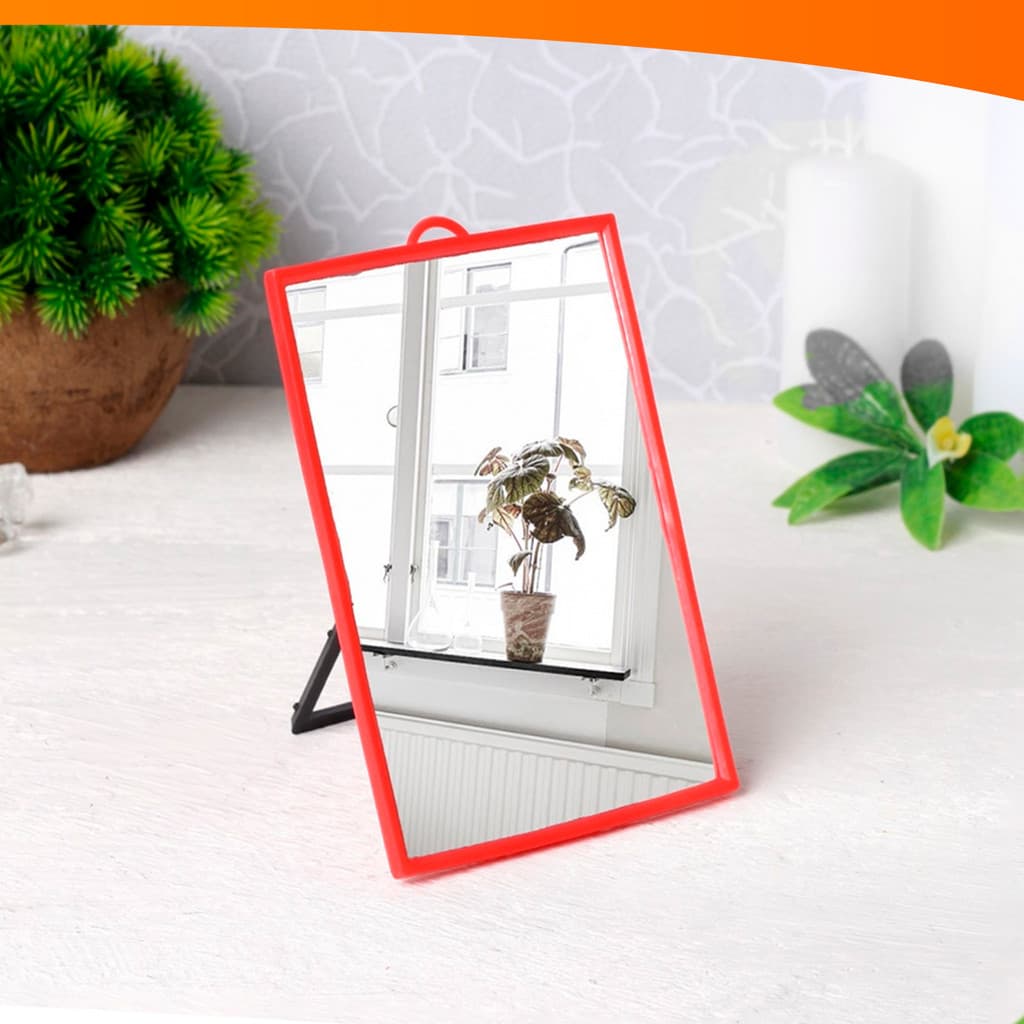 Espelho De Vidro Retangular 18x25CM Com Moldura Para Mesa E Com Alça Para Parede