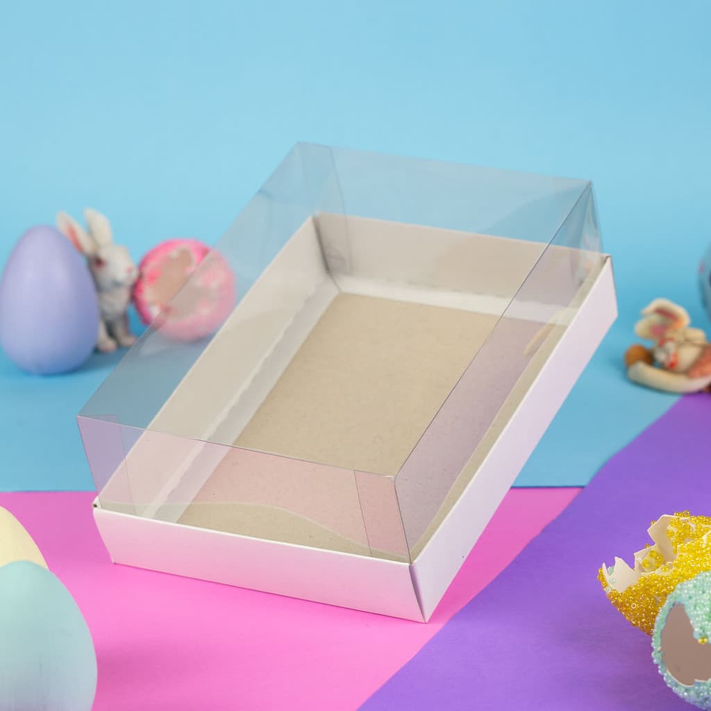 10 Caixas com Tampa Acetato para Presentes, Artesanatos 18x13x6,5 cm  - Branco Duplex