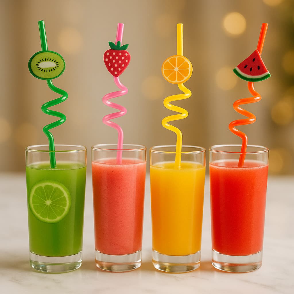 Canudos Divertidos com Frutinhas – Kit com 4 Unidades Coloridas