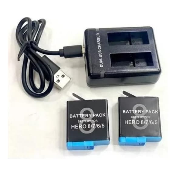 Kit Carregador Duplo + 2 Baterias Para Gopro Hero 8 7 6 5