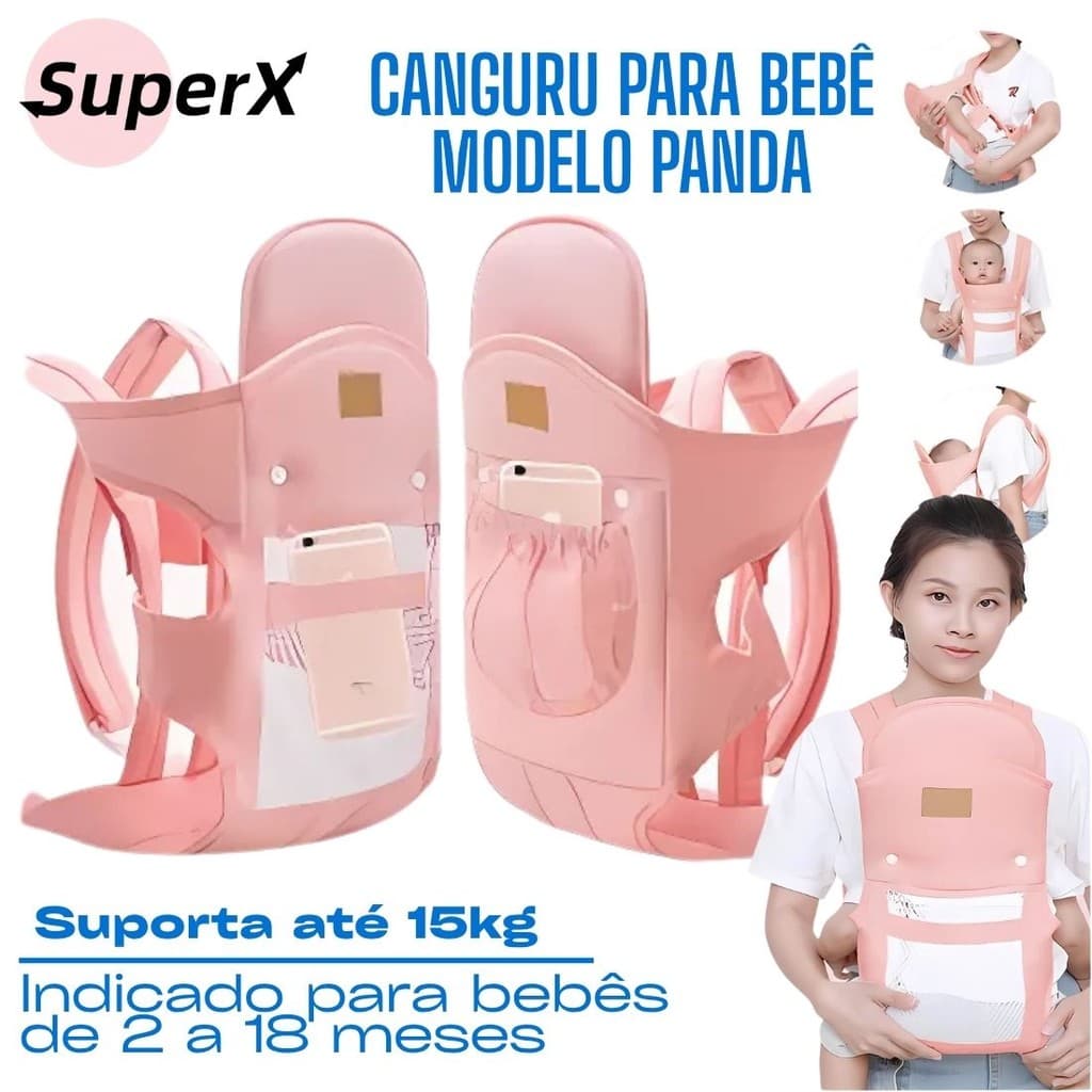 Canguru para Bebê Modelo Panda Ajustável e Respirável Para 2 a 18 Meses Suporta até 15kg Ideal para Passeios