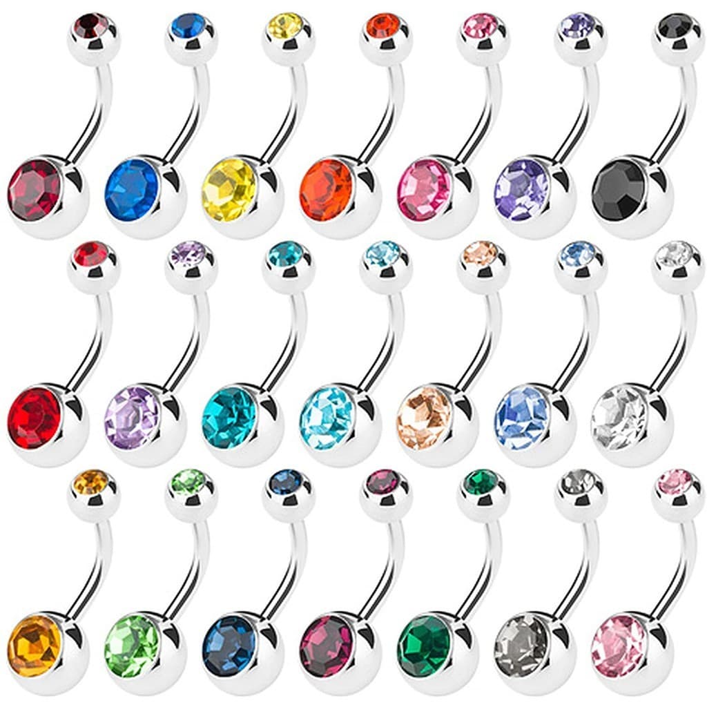 Kit 12 PCs Piercing Umbigo com 2 pedras Aço Inoxidável