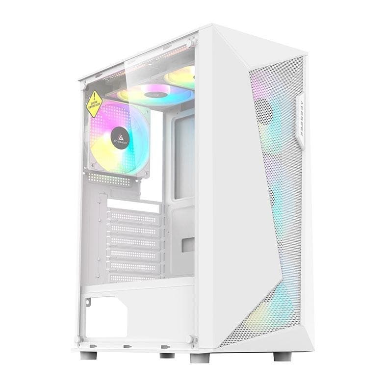 GABINETE GAMER ACEGEEK ATLAS R338 RAINBOW MID-TOWER LATERAL DE VIDRO 4 FANS AG-ATLAS-R338-WH-I4F
