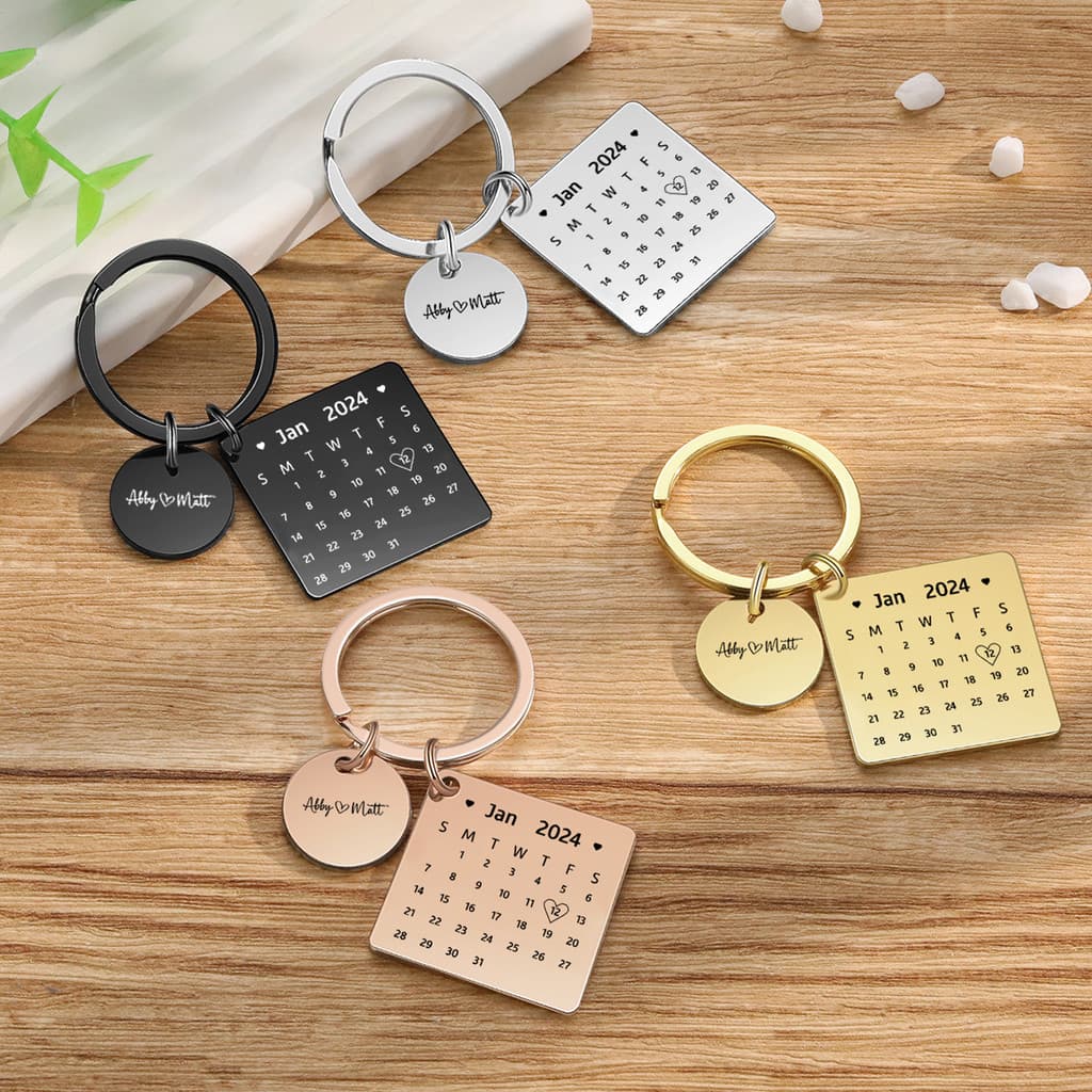 Chaveiro De Calendário Personalizado Para Casal De Aço Inoxidável Gravado Data Especial Presente De Aniversário Namorado