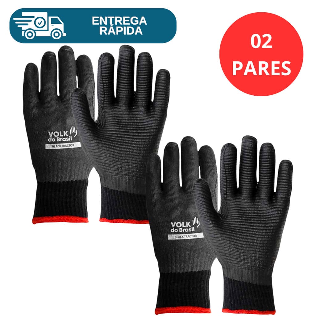Kit 2 Prs Luva Térmica Alta Temperatura Anticorte Black Tractor Volk Até 250°c Proteção Segurança