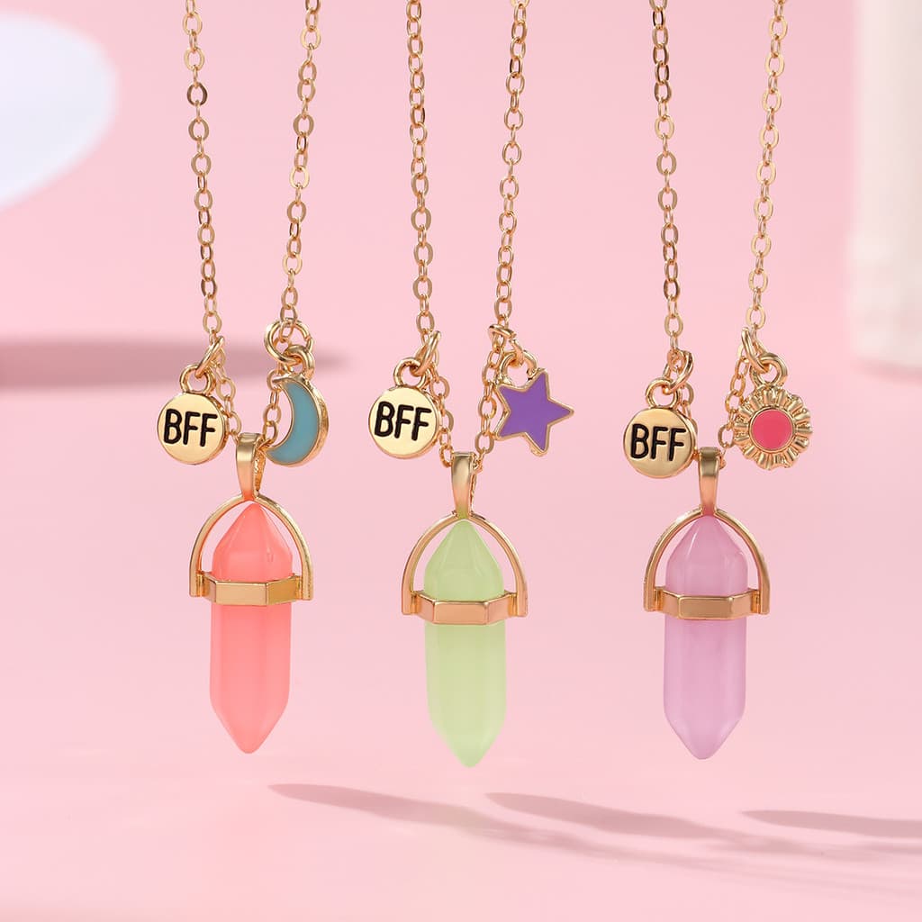 Conjunto de Colar de Cristal Brilhante no Escuro de 3 Peças para Crianças, Joias Combinando para Melhores Amigos, Presen