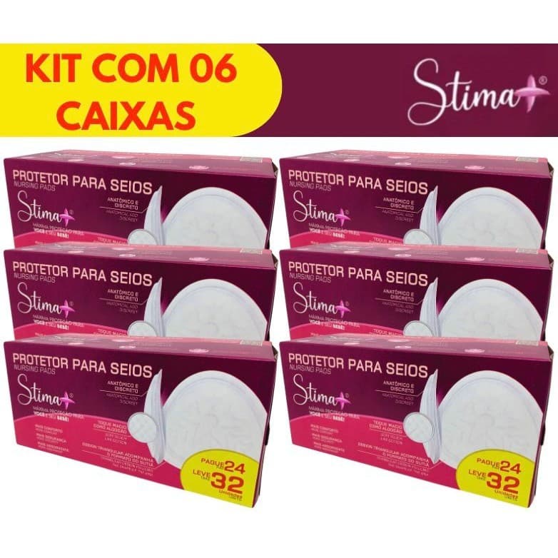 KIT 06 CAIXAS ABSORVENTE PROTETOR DE SEIOS STIMA+ C/192 UN CADA CAIXA COM 32 UM TOQUE MACIO – TECNOLOGIA NACIONAL