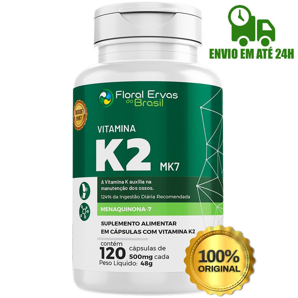 Vitamina K2 500mg MK7 Menaquinona -7 120 Cáps - Floral Ervas