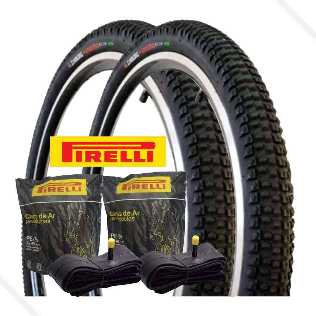 Par de Pneus Aro 29x2.10 Bike Parrudo Fox Cinborg + 2 Camara de Ar 29 Bico Grosso Schrader Pirelli
