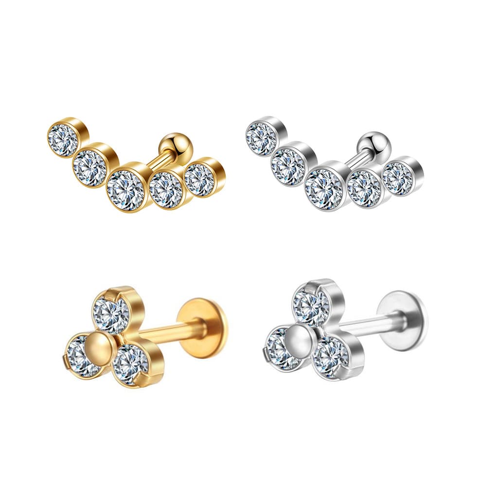Piercing Minibarbell Aço Cirúrgico PVD Strass /  Helix, Flat, Conch, Tragus, Lóbulo e Outros Piercing Orelha