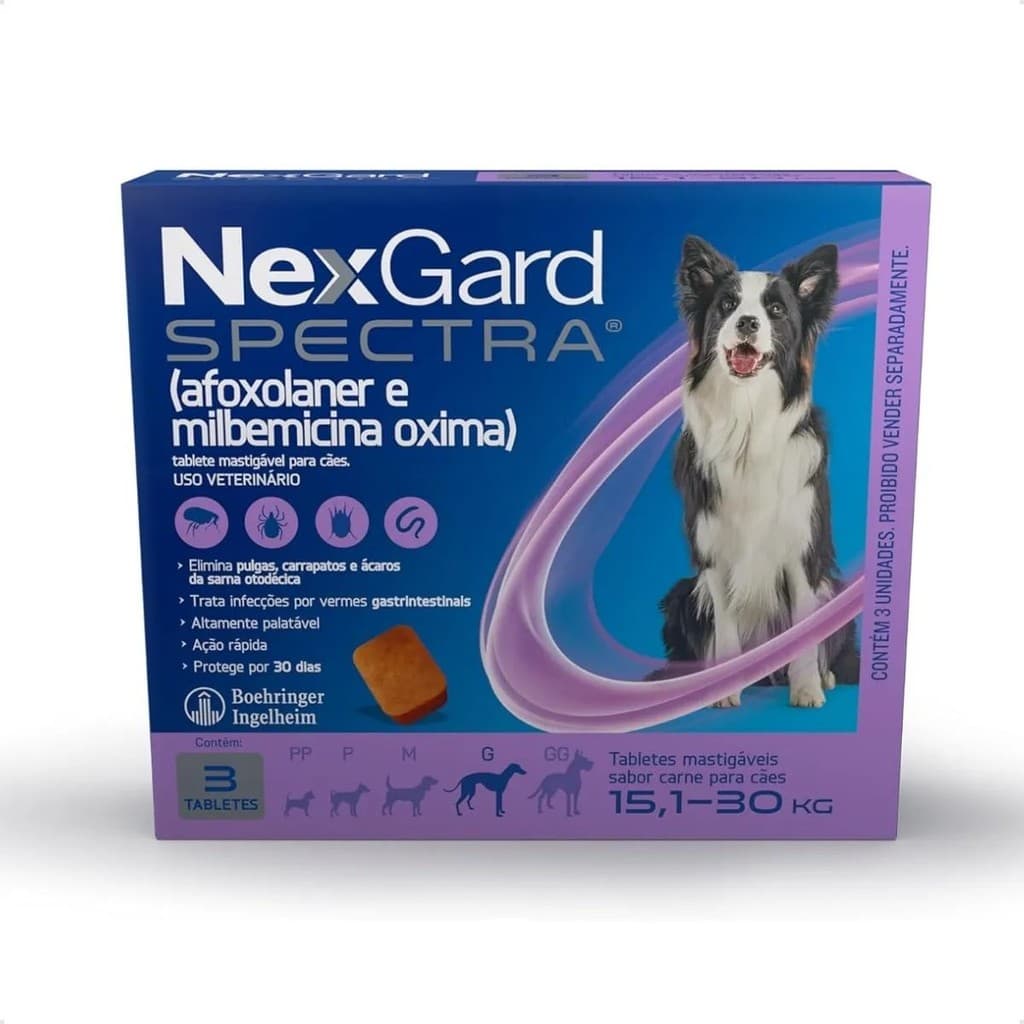Nexgard Spectra Antipulgas  Carrapatos Vemífugo Para Cães 15,1 a 30kg  com 3 Tabletes
