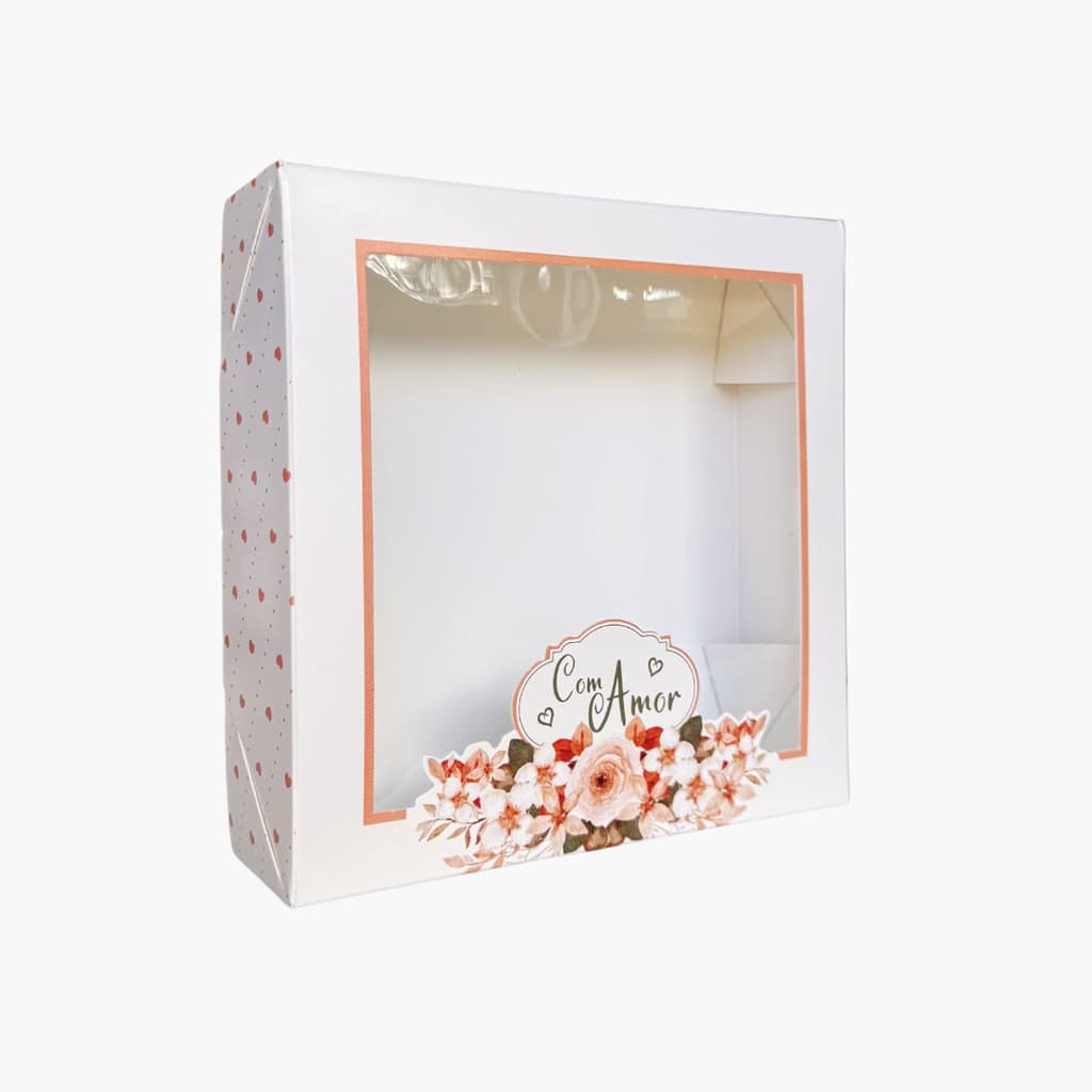 Caixa com Visor Acetato Quadrada 15x15x4 Olga Toque de Carinho Com Amor c/10un