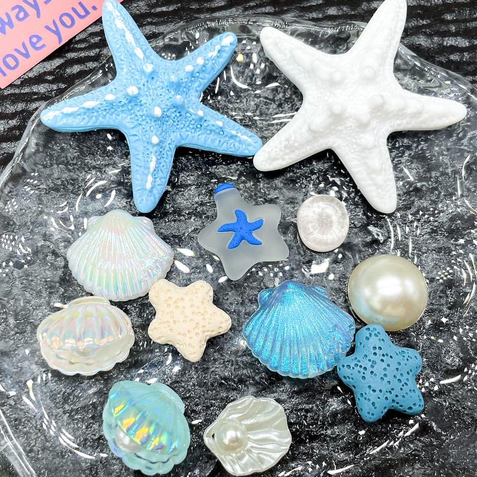 Encantos De Sapato Azul estrela do mar shell pérola DIY Decoração botons Sapato Charms Acessórios pingente
