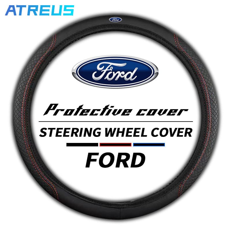 Para Ford Couro Capa Protetora Do Volante Carro Anti-Derrapante Absorção De Suor Capa Do Volante Automotivo