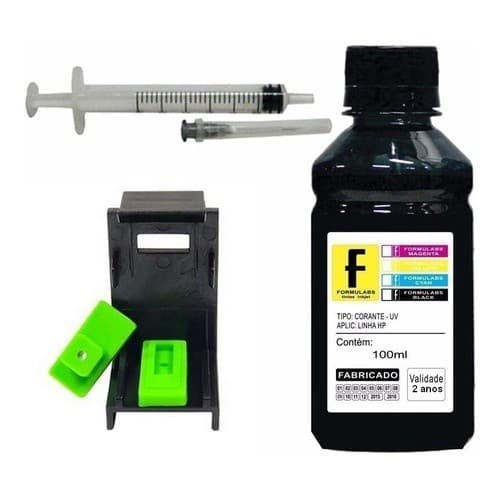 100ml Kit Tinta Preta Recarga Cartucho Impressora Hp + Snap Com manual de instruções + Suporte