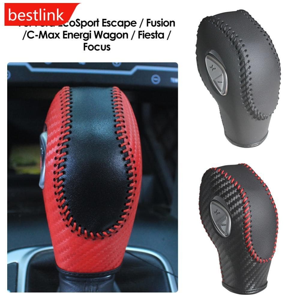BESTLINK Capa De Botão De Mudança De Marcha De Fibra De Carbono Para Carro PU Ford Focus EcoSport Escape Fusion C-Max Energi Wagon Fiesta C3Y7