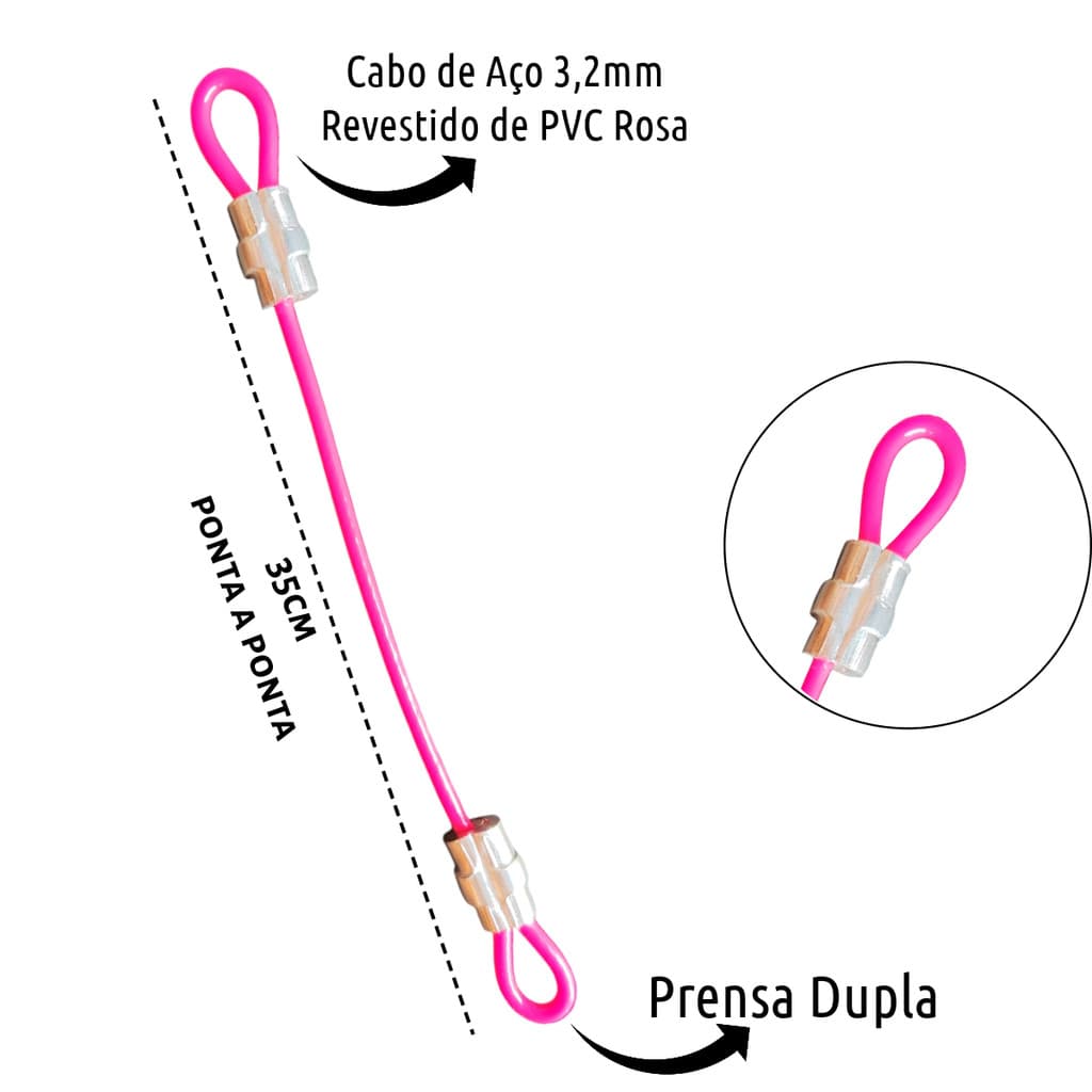 Lacre em Cabo de Aço 35cm Revestido PVC ROSA Security bag Trava Ziper Malas Mochilas Bagagens Capacete Bolsa Estrobo