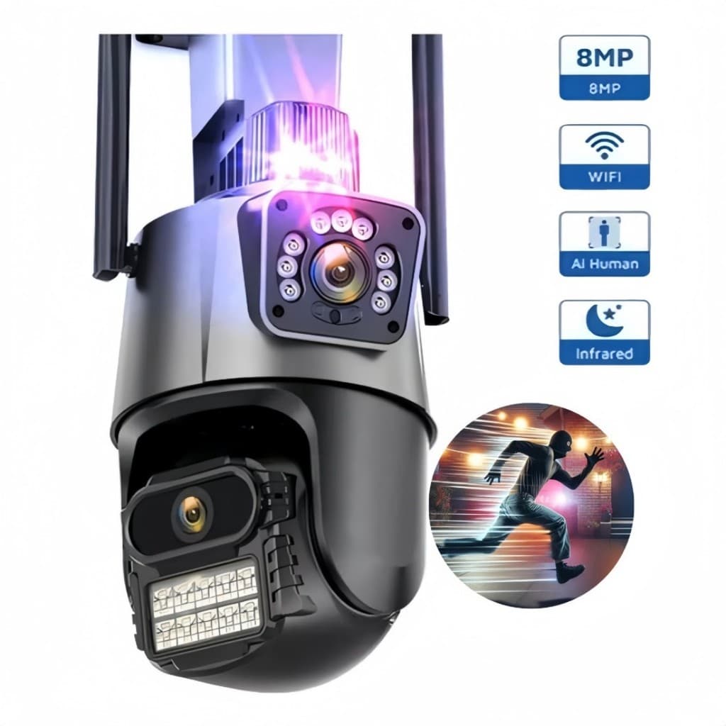 Câmera de Vigilância Externa com Lente Dupla, Sirene Integrada, 6MP Full HD 4K, 360 Graus, Wi-Fi e Visão Noturna “ICSEE”