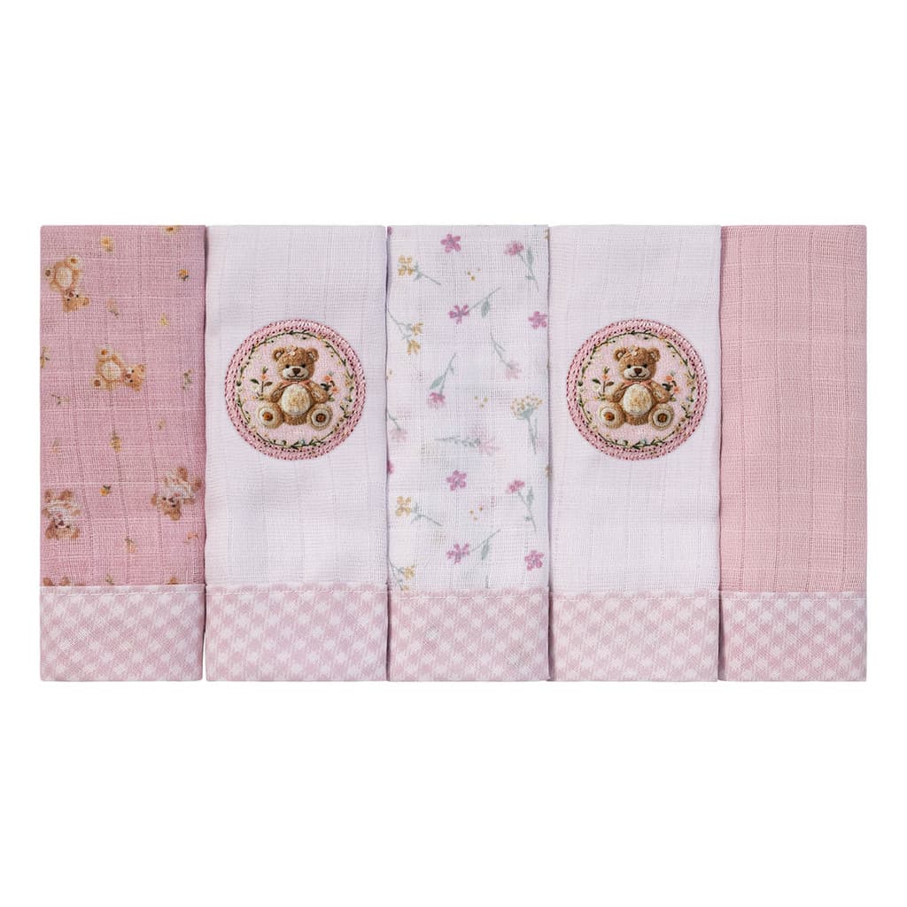 Pano de Boca  Bordado para Bebê 05 Unidades Baby Joy Fábula