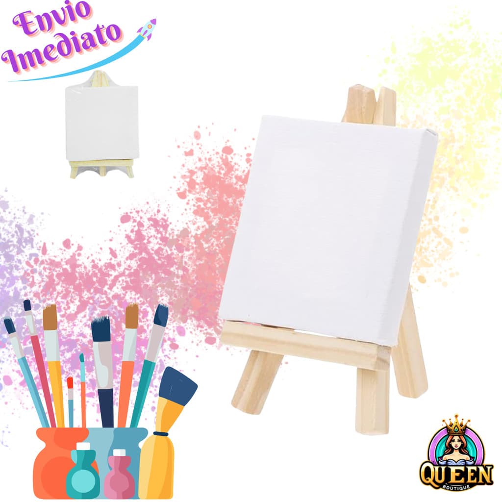 Kit Tela para Pintura com Cavalete Canvas Mini Tela 10cm e 13cm Kit Pintura Artístico Presente Criativo Artes em Casa