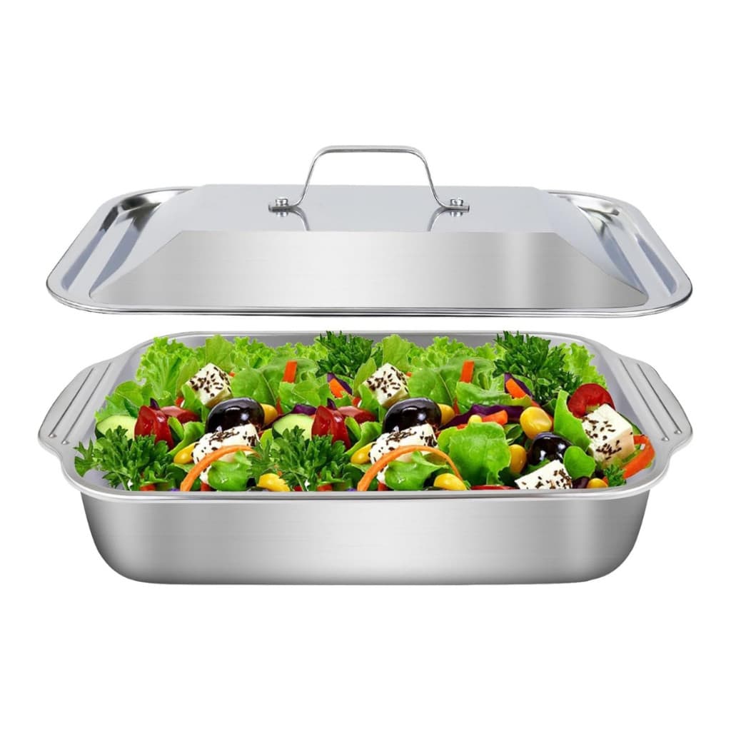 Assadeira de Cozimento em Aço Inoxidável com Tampas, Antiderrapantes Resistente a Altas Temperaturas