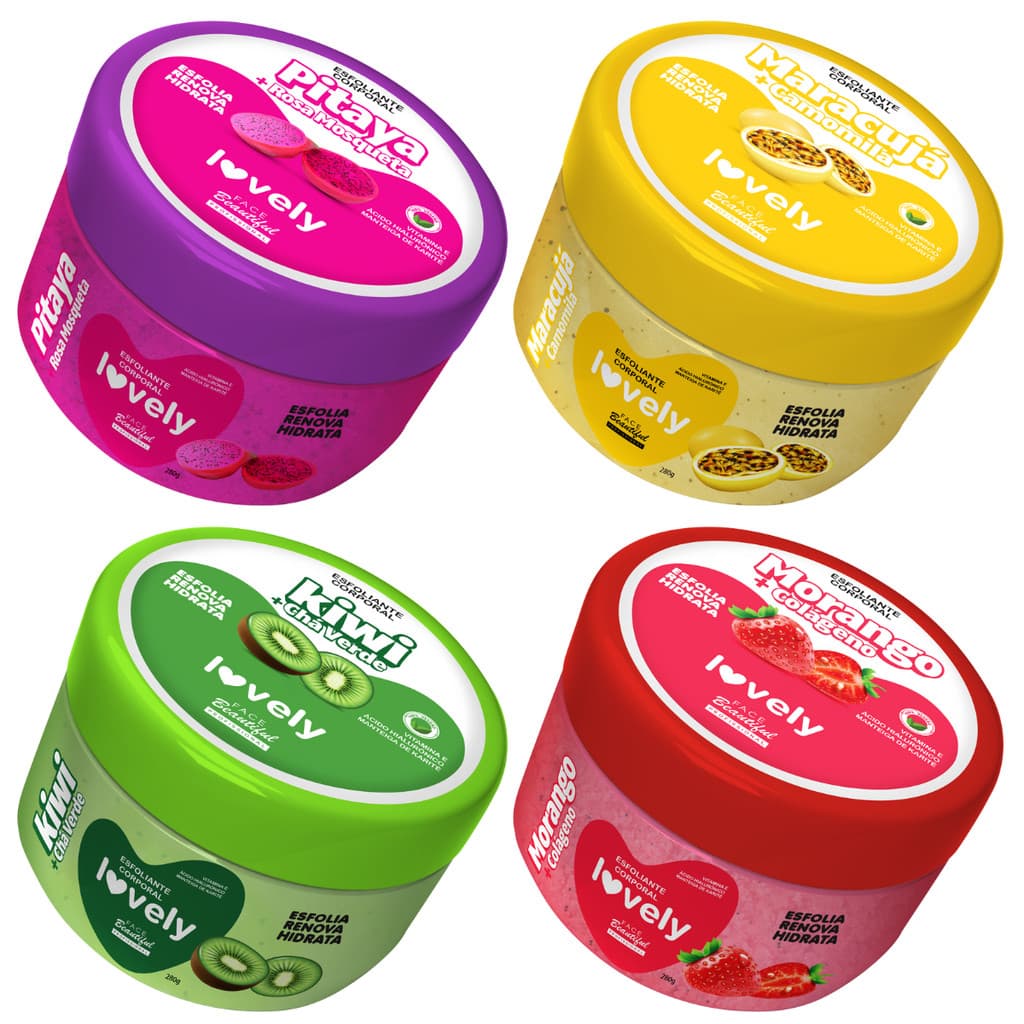 Kit 4 Un Esfoliante Corporal Lovely Frutas 280g Face Beautiful
