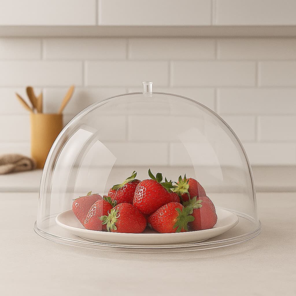 Cúpula Redonda Tampa De Cristal 22cm para Bolos e Frutas