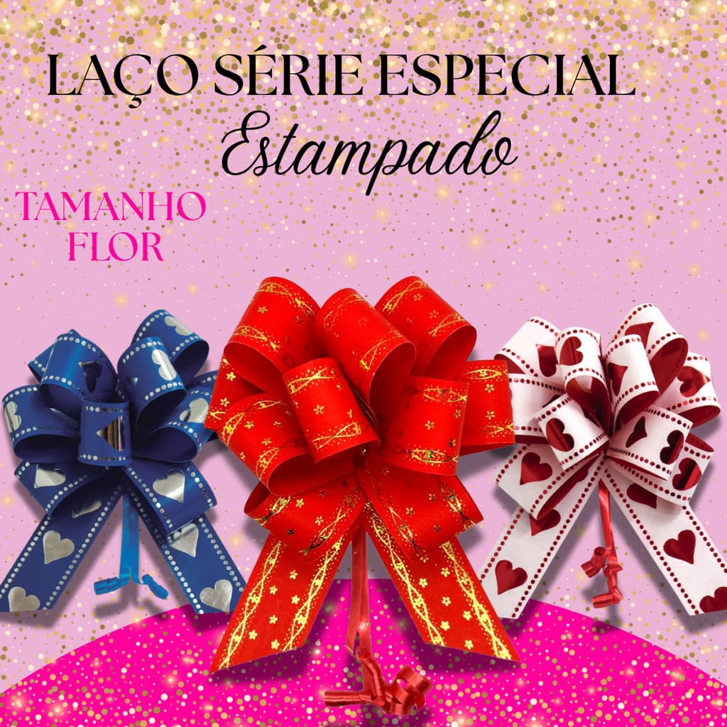 Laço Pronto Para Presente e Embalagem Laço Estampado Flor 10 unidades