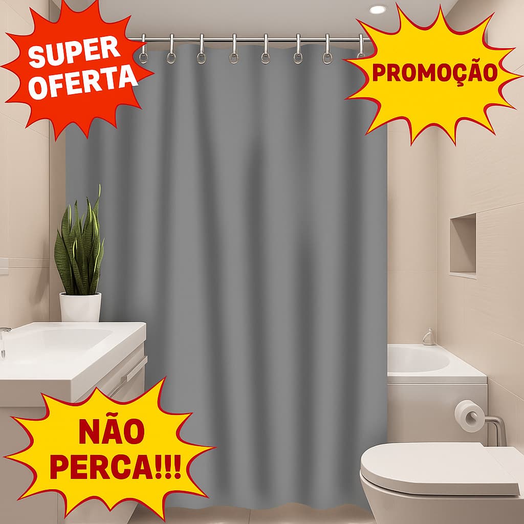Cortina Box de Banheiro Moderna Lisa 1,38x1,98m Vinil Luxo Resistente Impermeável com Ilhós Antimofo
