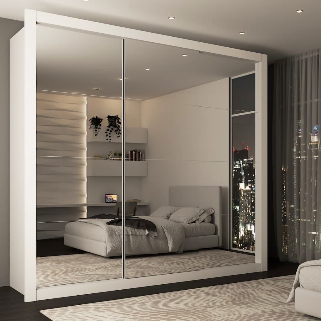 Guarda-Roupa Casal Maria Helena 3 Portas de Correr 4 Gavetas Espelhado Branco - Panorama Móveis