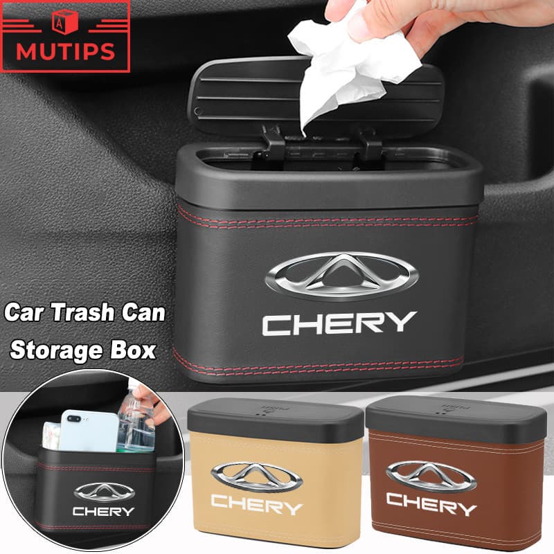 Chery Multifuncional Carro Lata De Lixo Organizador Caixa De Armazenamento De Couro Para Tiggo 5x 8 7 Pro 4 Omoda 5 E5 TJ-1 Rosto QQ EQ1 EV 2024
