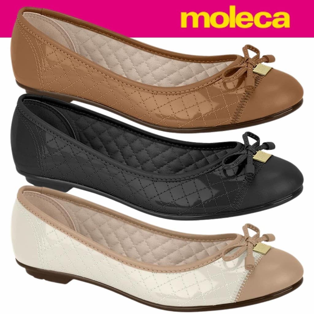 Sapatilha Feminina Moleca Clássica Matelassê Laço Bico Redondo Conforto