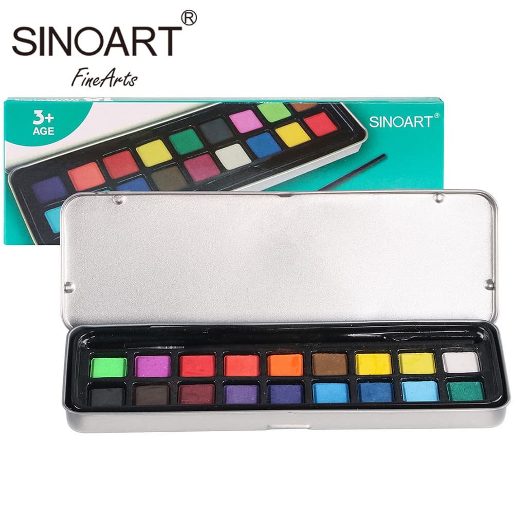 Kit Tinta Aquarela Estojo 18 cores pincel estojo metal Sinoart
