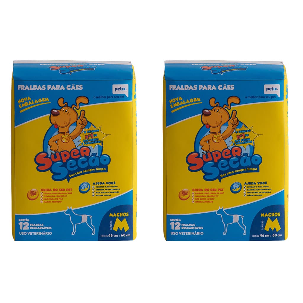 Kit 2 Fralda Descartável Super Secão Para Machos Petix 12 Unidade M