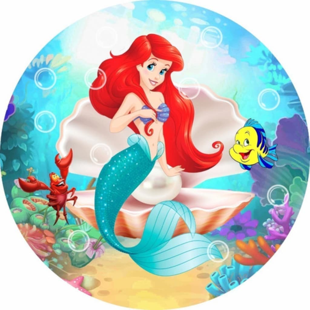 Capa Mini Painel Redondo 50x50 Veste Fácil Tema Sereia Ariel Decoração de Mesa