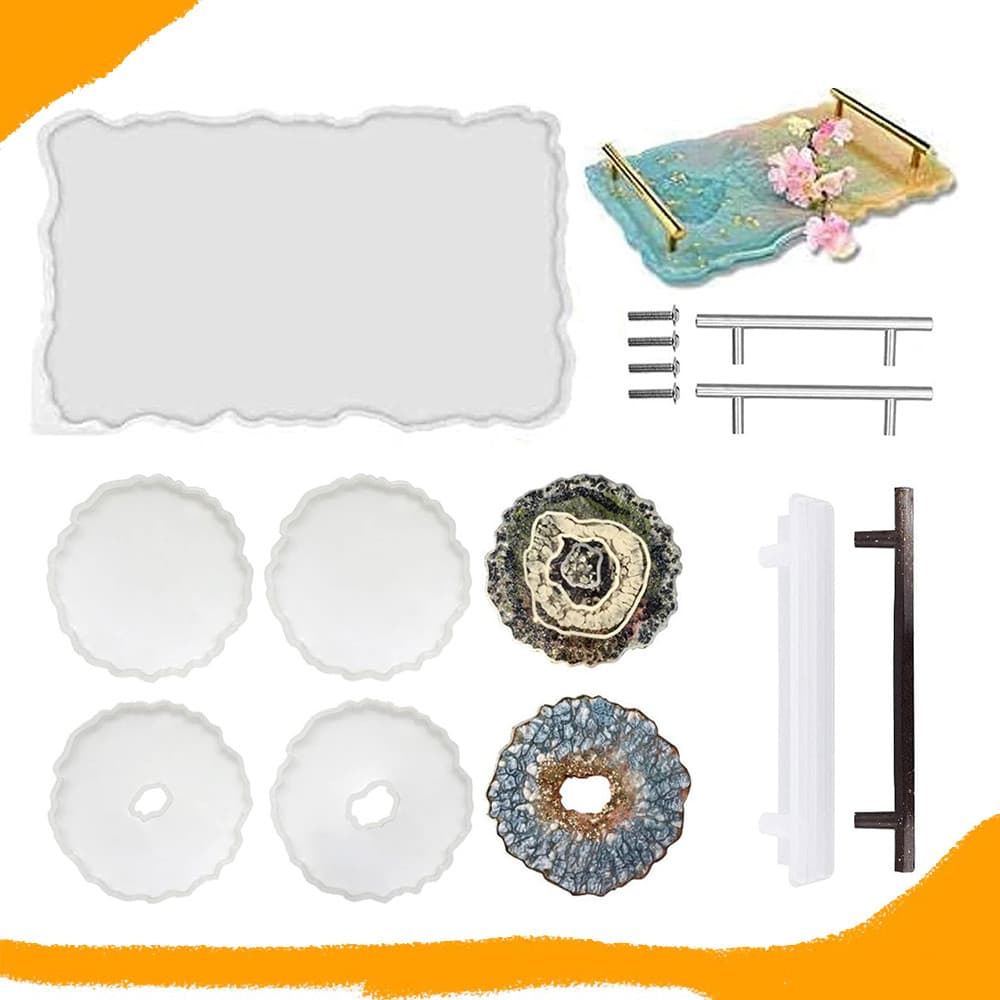 5 peças moldes de bandeja de resina de silicone, molde de resina para fazer pratos de joias, porta-copos de chá