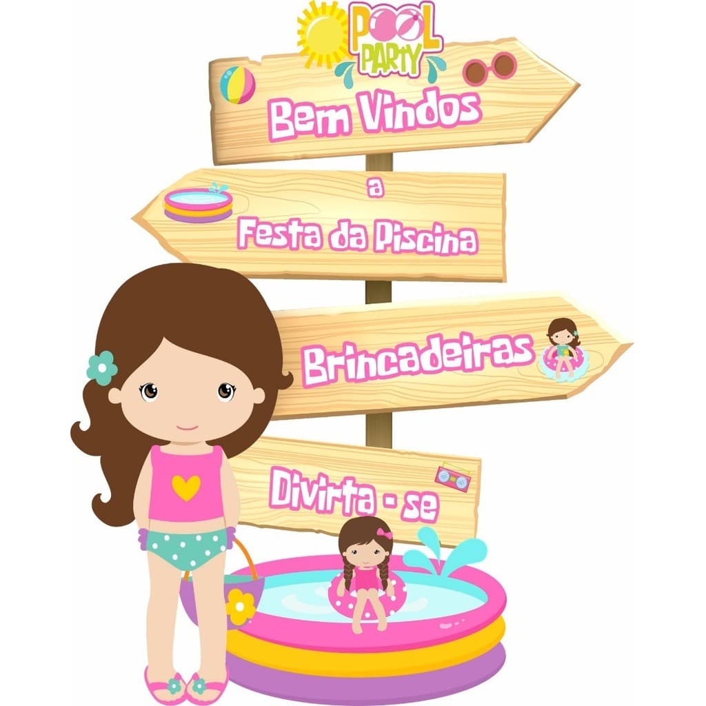 Displays, Placa Pool Party Menina De 60cm. Mdf 3mm