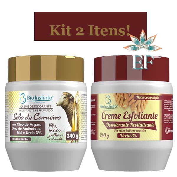 Kit 2 Unidades (Creme Desd. Hid Perf Sebo de Carneiro + Creme Esfoliante Revitalizante Pés e Mãos 240g) Bio Instinto