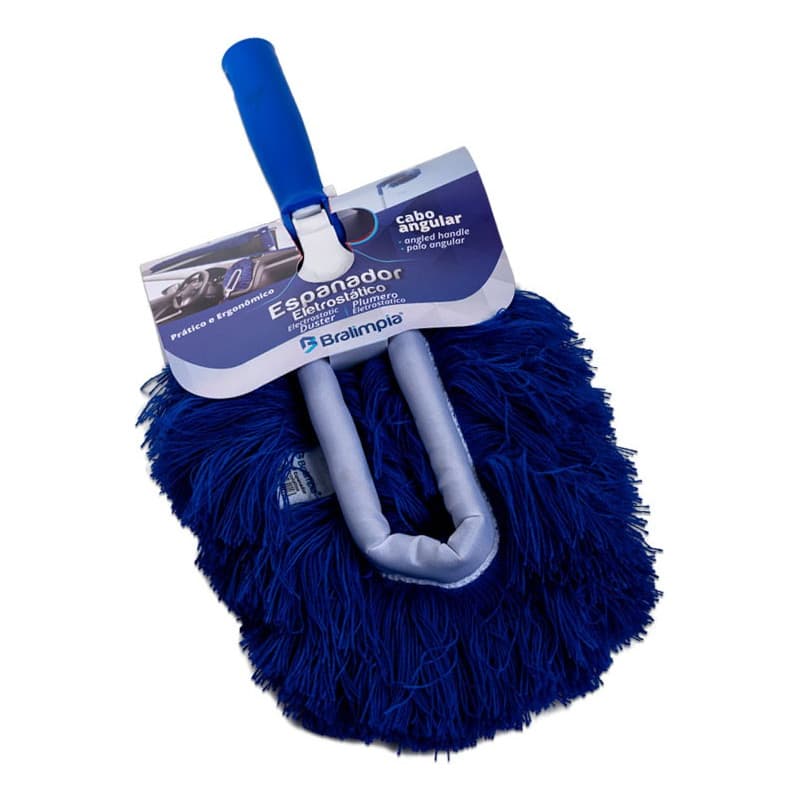 Espanador Eletrostático Cabo Curto Azul Lavável Bralimpia