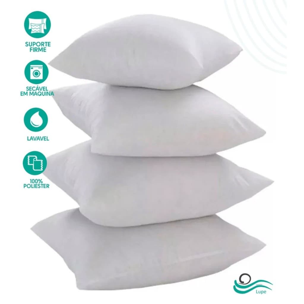 KIT 4 ENCHIMENTOS PARA ALMOFADAS 45X45 FIBRA SILICONADA VIRGEM ANTIALÉRGICO ANTIÁCARO