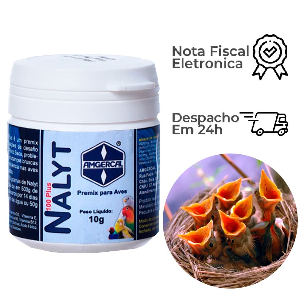 Nalyt 100 Plus 10g Amgercal Premix Pássaros Filhotes Rouquidão