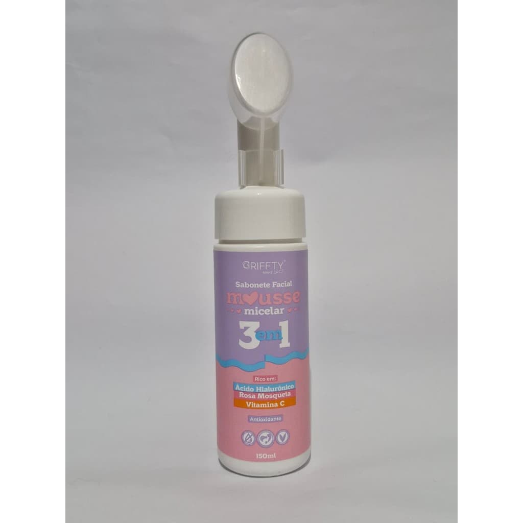 Mousse Sabonete Facial Mousse Micelar 3 em 1 Ácido Hialurônico, Vitamina C Rosa Mosqueta 150ml Griffty